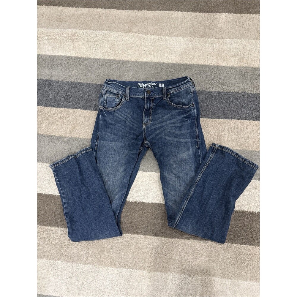 Wrangler Retro Jeans Men’s Slim Fit Bootcut Med Wash Denim Distressed Size 32x30